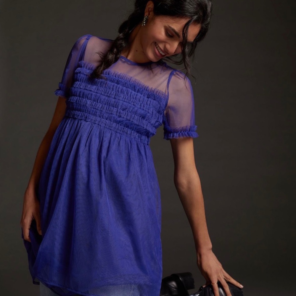 ANTHROPOLOGIE Ruffled Tulle Mini Dress 14